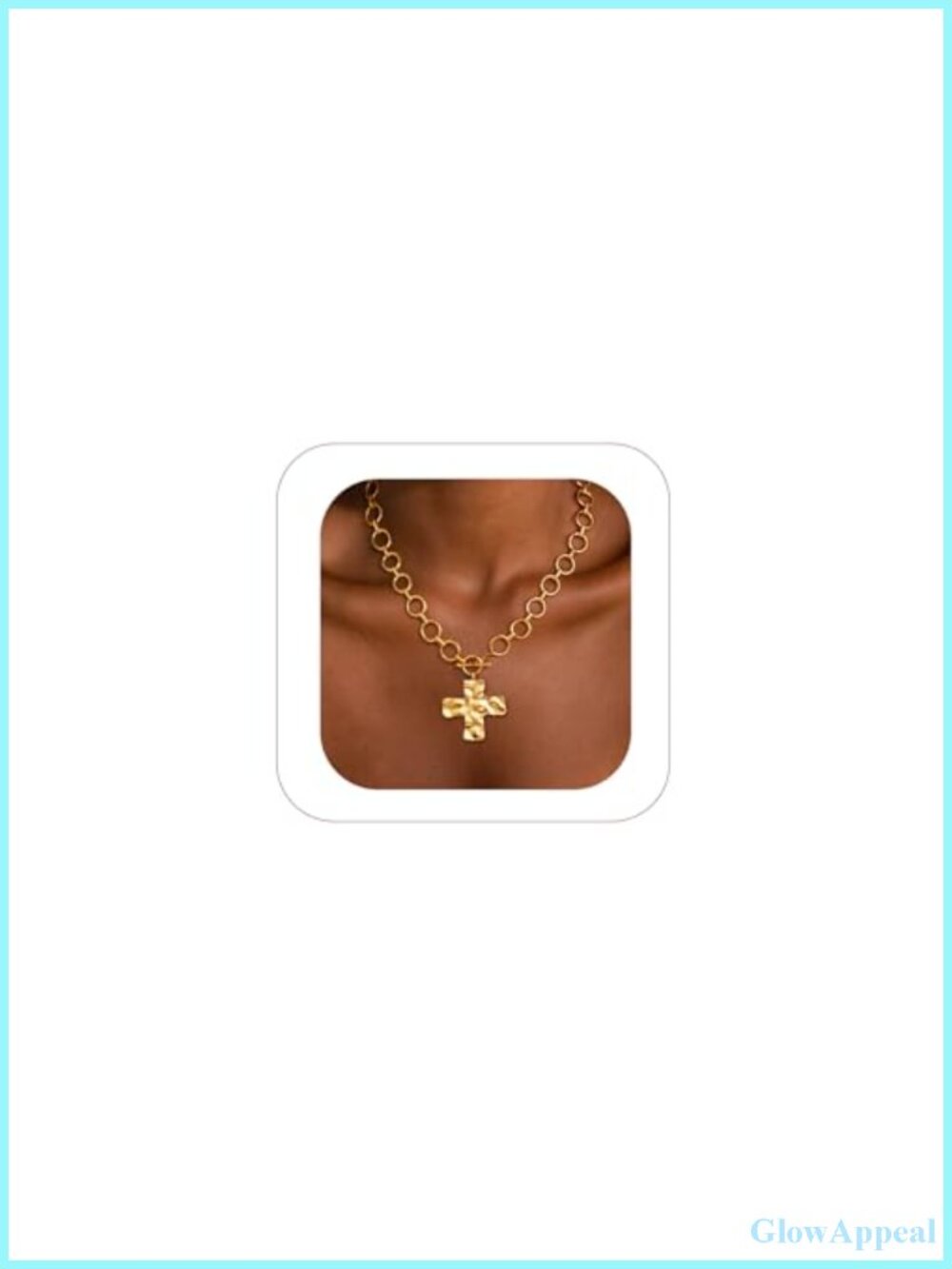 14K Gold Plated Chunky Cross Pendant Necklace Women Toggle Clasp